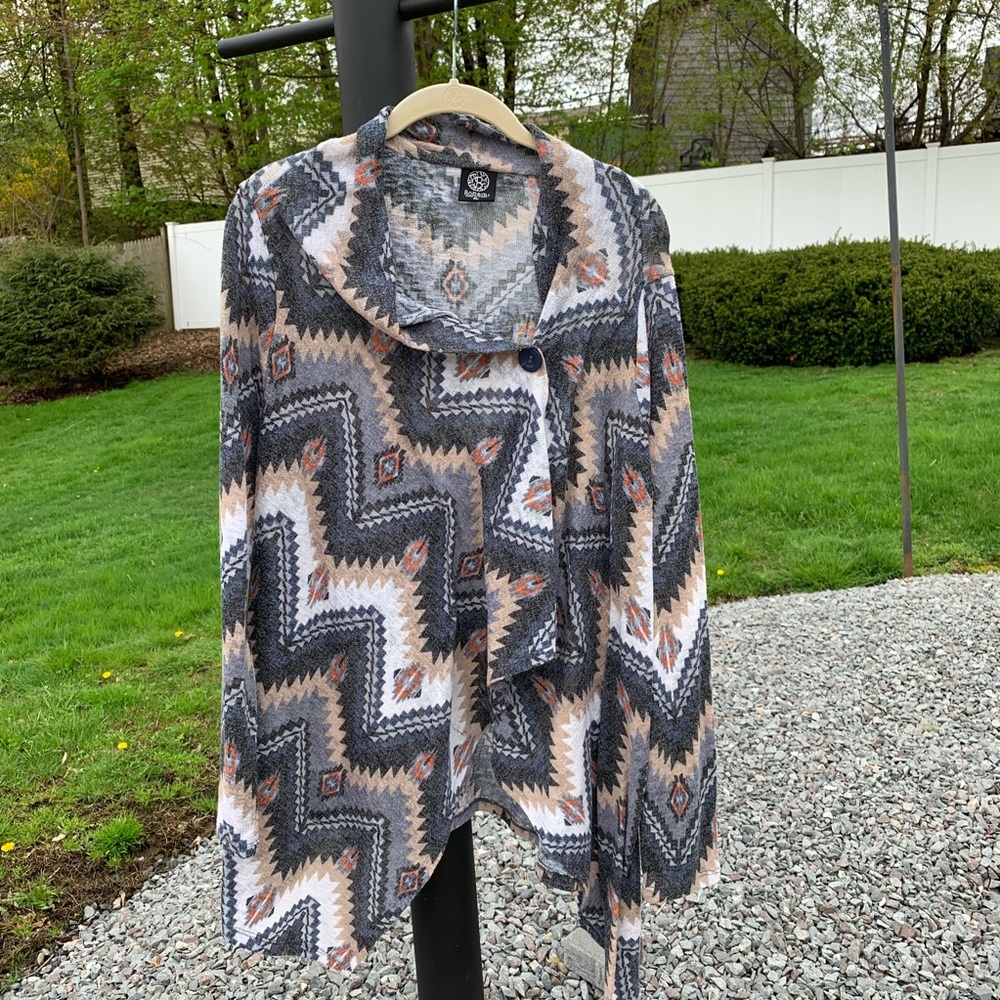 Bobeau One-Button Cardigan - iKat print